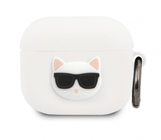 Karl Lagerfeld Choupette Head Silikonové Pouzdro pro Airpods 3 White