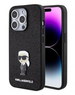 Karl Lagerfeld Fixed Glitter Metal Ikonik Zadní Kryt pro iPhone 15 Pro Black