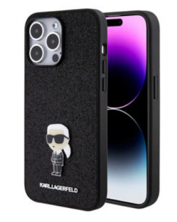 Karl Lagerfeld Fixed Glitter Metal Ikonik Zadní Kryt pro iPhone 15 Pro Max Black