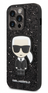 Karl Lagerfeld Glitter Flakes Ikonik Zadní Kryt pro iPhone 14 Pro Black