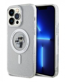 Karl Lagerfeld IML Glitter Karl and Choupette MagSafe Zadní Kryt pro iPhone 15 Pro Max Transparent