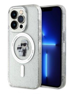 Karl Lagerfeld IML Glitter Karl and Choupette MagSafe Zadní Kryt pro iPhone 15 Pro Transparent
