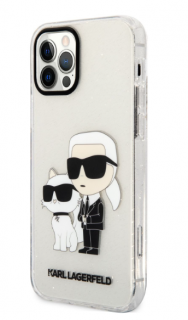 Karl Lagerfeld IML Glitter Karl and Choupette NFT Zadní Kryt pro iPhone 12/12 Pro Transparent
