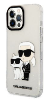 Karl Lagerfeld IML Glitter Karl and Choupette NFT Zadní Kryt pro iPhone 13 Pro Max Transparent