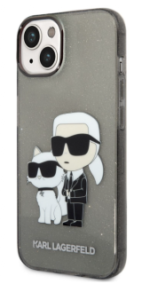 Karl Lagerfeld IML Glitter Karl and Choupette NFT Zadní Kryt pro iPhone 14 Plus Black