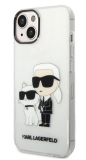 Karl Lagerfeld IML Glitter Karl and Choupette NFT Zadní Kryt pro iPhone 14 Plus Transparent