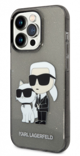 Karl Lagerfeld IML Glitter Karl and Choupette NFT Zadní Kryt pro iPhone 14 Pro Black