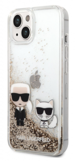 Karl Lagerfeld Liquid Glitter Karl and Choupette Zadní Kryt pro iPhone 14 Gold