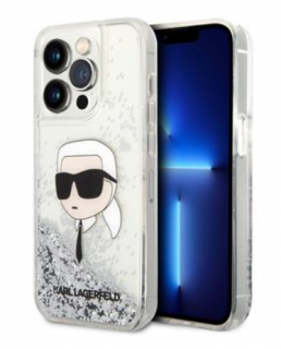 Karl Lagerfeld Liquid Glitter Karl Head Zadní Kryt pro iPhone 15 Pro Max Silver