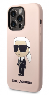 Karl Lagerfeld Liquid Silicone Ikonik NFT Zadní Kryt pro iPhone 14 Pro Max Pink