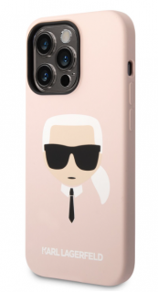 Karl Lagerfeld Liquid Silicone Karl Head Zadní Kryt pro iPhone 14 Pro Pink