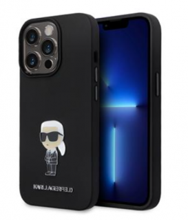 Karl Lagerfeld Liquid Silicone Metal Ikonik Zadní Kryt pro iPhone 15 Pro Black
