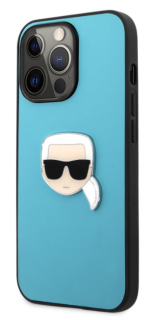 Karl Lagerfeld PU Leather Karl Head Zadní Kryt pro iPhone 13 Pro Blue