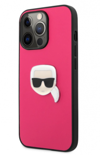 Karl Lagerfeld PU Leather Karl Head Zadní Kryt pro iPhone 13 Pro Pink