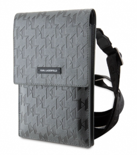 Karl Lagerfeld Saffiano Monogram Wallet Phone Bag Silver