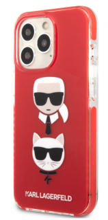 Karl Lagerfeld TPE Karl and Choupette Heads Kryt pro iPhone 13 Pro Red