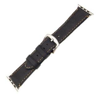 Kožený řemínek FIXED Berkeley pro Apple Watch 42/44/45mm s černou sponou, uhlově černý