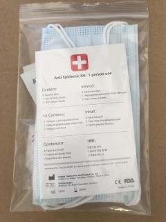 Ochranný cestovní balíček 3v1: rouška, rukavice a antibakteriální ubrousek