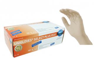 Rukavice latexové Unigloves Select Plus Eco, 150ks, bílá, nepudrované Velikost: S