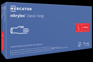Rukavice nitrilové prodloužené Mercator Medical Nitrylex Classic Long, 100 ks, modré, nepudrované Rozměr: L