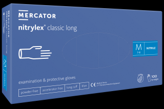 Rukavice nitrilové prodloužené Mercator Medical Nitrylex Classic Long, 100 ks, modré, nepudrované Rozměr: M