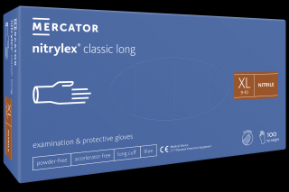 Rukavice nitrilové prodloužené Mercator Medical Nitrylex Classic Long, 100 ks, modré, nepudrované Rozměr: XL