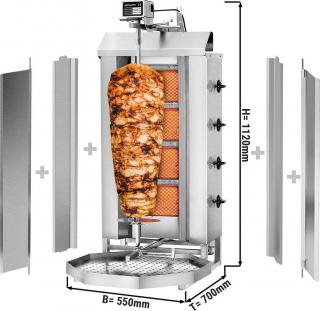 Gril na gyros/kebab - 4 hořáky - max. 60 kg - včetně ochranné desky a křídlových dvířek