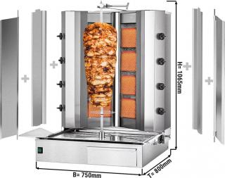 Gril na kebab - 4+4 hořáky - tvar V - max. čas na vaření. 100 kg