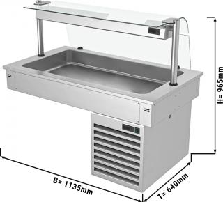 Instalační chladící vana - 1,1 m - +2 ~ +8 °C - 3x GN 1/1 - se skleněnou zábranou proti kýchání