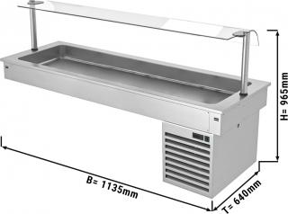 Instalační chladící vana  - 1,1 m - +2 ~ +8 °C - 3x GN 1/1 - se skleněnou zábranou proti kýchání