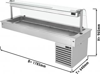 Instalační chladící vana - 1,8m - +2 ~ +8 °C - 5x GN 1/1 - se skleněnou ochranou proti kýchání