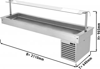 Instalační chladící vana - 2,1m - +2 ~ +8 °C - 6x GN 1/1 - se skleněnou zábranou proti kýchání