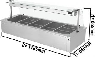 Instalační ohřevná vana - 1,8m - 5x GN 1/1 - se skleněnou ochranou proti kýchání - 1,8 m - Serie C