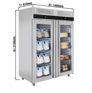 Kombinace lednice a mrazáku - 1,4 x 0,81 m - 1400 litrů - 2 skleněné dveře