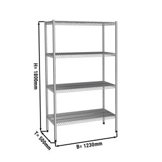 Nerezový regál - 1100x500mm - se 4 drátěnými policemi (PEVNÉ)