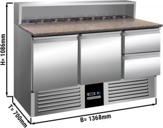 Saladetová lednice / / přípravný stůl PREMIUM 1,37 m x 0,7 m - se 2 dvířky a 2 zásuvkami 1/2