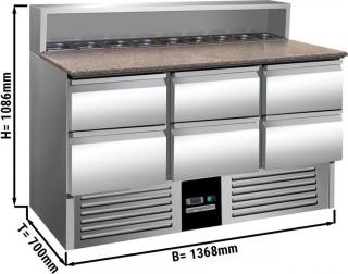 Saladetová lednice / přípravný stůl PREMIUM 1,37 m x 0,7 m - se 6 zásuvkami 1/2