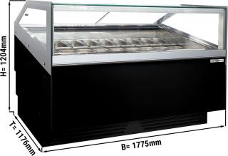 Vitrína na zmrzlinu - 1,7 x 1,1 m - černá - s LED