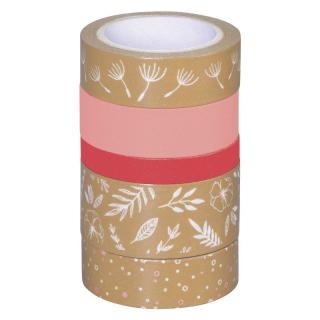 Dekorační washi pásky - Lístečky/Růžová