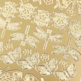 Motýli a Berušky - Prolamované samolepky, zlaté 10x23 cm