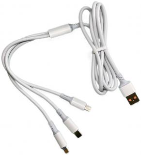 3v1 nabíjecí kabel USB 2.0 - USB-C, Micro USB, lightning - Bílý