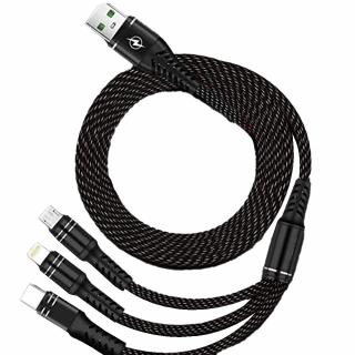 3v1 nabíjecí kabel USB 2.0 - USB-C, Micro USB, lightning - Černo-šedý