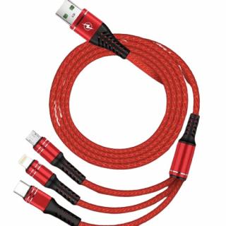 3v1 nabíjecí kabel USB 2.0 - USB-C, Micro USB, lightning - Červený