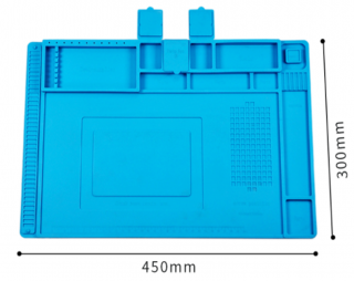 Servisní silikonová pracovní podložka  - HOT S-160 (tepelně izolační, magnetické podložky, uzavíratelné přihrádky) 45 x 30 cm - modrá
