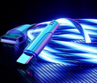 USB-lightning rychlo nabíječka s LED podsvícením - modrá