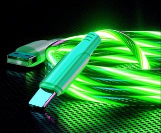 USB-lightning rychlo nabíječka s LED podsvícením - zelená