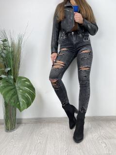 Černo/šedé šoupané trhané skinny s dírami  S6683-A  Velikosti: M