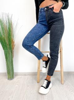 Dvoubarevné tmavo modré/šedo černé MOM jeans  B1178  Velikost-klasické EU: 34