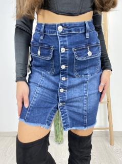 Modrá džínová sukně na knoflíčky, s kapsami  2373  Velikosti: L