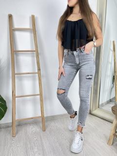 Šedé skinny s trháním  S5228-C  Velikosti: 29